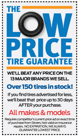 The Low Price Tire Guarantee Coupon. We'll beat any price on the 13 major brands we sell! If you find tires advertised for less we'll beat that price up to 30 days AFTER your purchase. Over 150 tires in stock! All makes and models tire coupons in des moines iowa