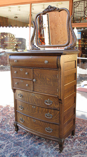 Antique Quartersawn Oak Hat Box Highboy Dresser