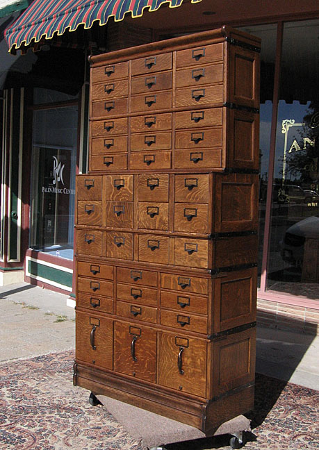 Quartersawn Oak Globe 42 Drawer Stacking File Cabinet