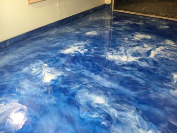 ocean blue and charcoal pearl epoxy garage floor