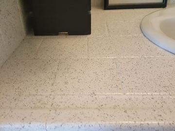 Tile Countertop After Refinishing in Mist Gray Stone Accent Finish Close Up
