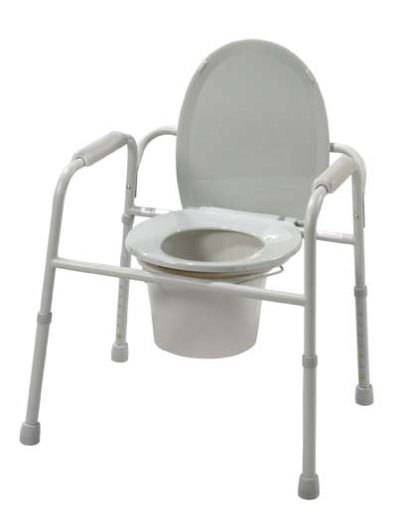 Deluxe All-In-One Welded Steel Commode with Plastic Armrests by Drive