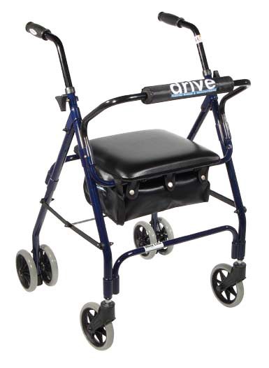 Drive Aluminum Rollator, Padded Seat, 6" Casters with Push Lock