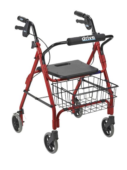 Drive Deluxe Aluminum Rollator with Plastic Seat, 6" Casters with Lever Locks and Basket.