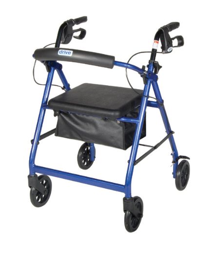 Drive Aluminum Rollator with Fold Up and Removable Back Support, Padded Seat, 6" Caster w/Loop Locks