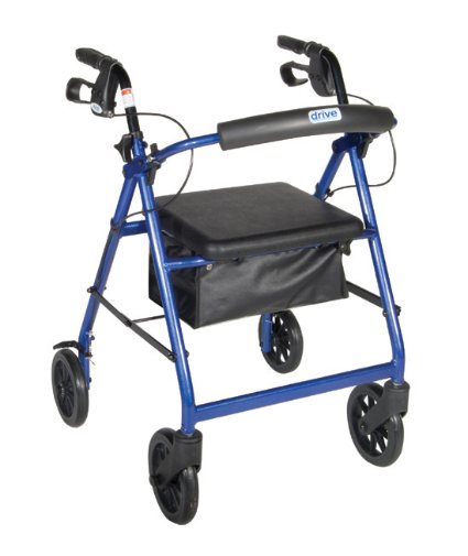 Drive Aluminum Rollator w/Fold Up and Removable Back Support, Padded Seat, 8" Casters w/Loop Locks