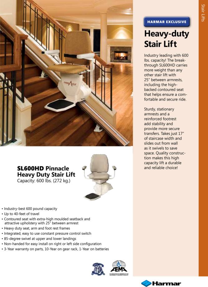 SL600HD Heavy Duty Pinncale Stair Lift