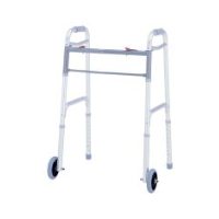 Merits Deluxe Folding Walker, Two Button with 5" wheels & glide tips