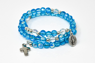 Blue Crystal Memory Wire Rosary Bracelet