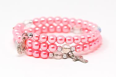 Pink Memory Wire Rosary Bracelet 