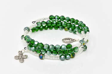 Green Crystal Memory Wire Rosary Bracelet