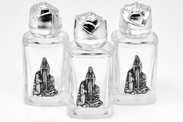 3 Glass Lourdes Water Bottles.