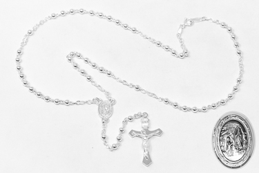 925 Medal Rosary Box & Rosary Beads.