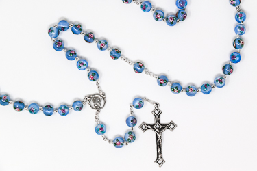 Sterling Silver Blue Glass Rosary.