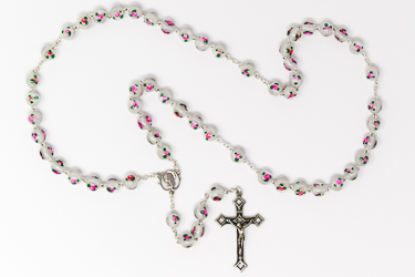 Sterling Silver White & Pink Glass Rosary.