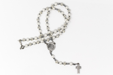 925 Crystal & Pearl Rosary Necklace.