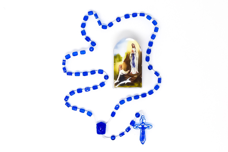 Apparition Blue Plastic Rosary.
