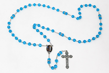 Aqua Crystal Rosary Beads.
