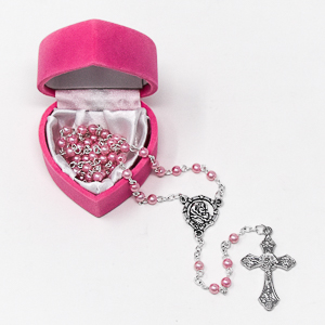 Glass Baby Pink Rosary Beads