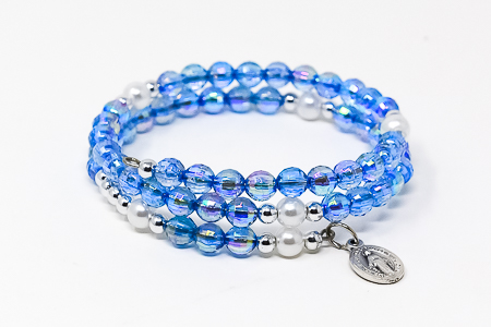Blue Memory Wire Rosary Bracelet