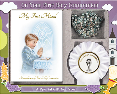 Boys First Holy Communion Rosette Gift Set.