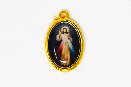 Colourful Gold Divine Mercy Medal.