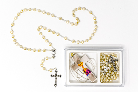Communion Pearl Rosary Beads.