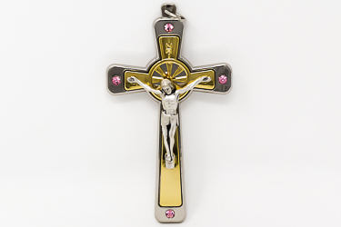 Crucifix  Swarovski Pink Crystals.