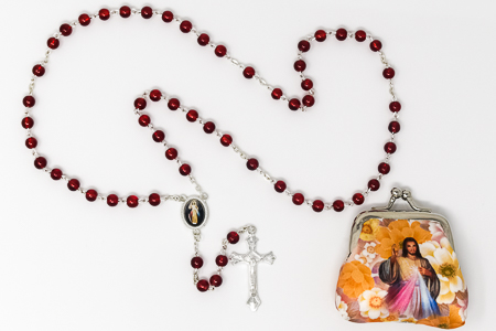 Divine Mercy Rosary Beads & Rosary Purse