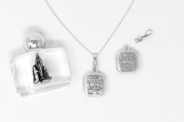 Engraved Holy Water Bottle Necklace.