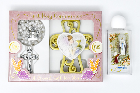 Girl's Communion Rosary & Lourdes Water.