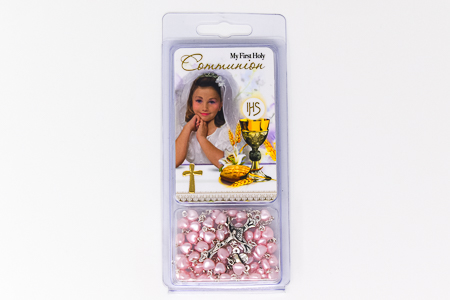 Girls Pink Chalice Rosary Beads