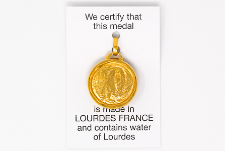 Gold Apparition Lourdes Water Pendant.