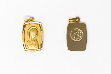 Gold Rectangular Virgin Mary Pendant.