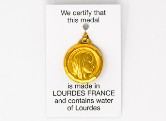 Gold Virgin Mary Lourdes Water Pendant.