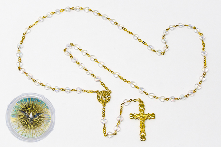 Confirmation Glass Heart Gold Rosary Beads.