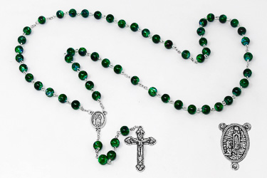 Green Lourdes Rosary Beads.