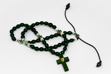 Green Wooden Lourdes Rosary Beads.