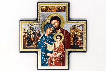 Holy Family Gold Foil Wall Cross Wall Plaque.