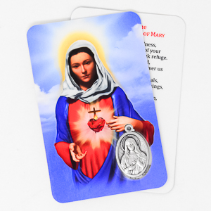 Immaculate Heart of Mary Prayer Card & Medal
