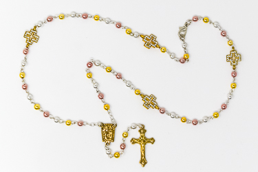 Lourdes Gold Rose Rosary Necklace.