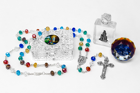 Lourdes Paperweight & Rosary Gift Set.