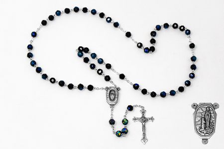 Lourdes Water Black Rosary Beads 
