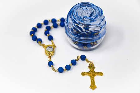 Lourdes Water Apparition Blue Rosary Beads.