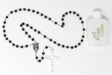 Lourdes Water Hematite Rosary Beads 