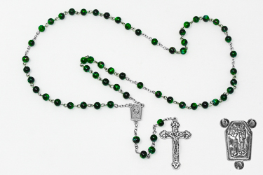 Green Lourdes Water Rosary Beads.