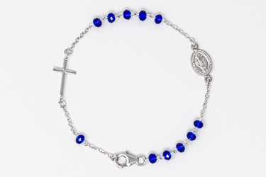 One decade rosary bracelet elastic, in 925 silver blue crystal