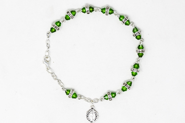 Miraculous Green Crystal Rosary Bracelet.
