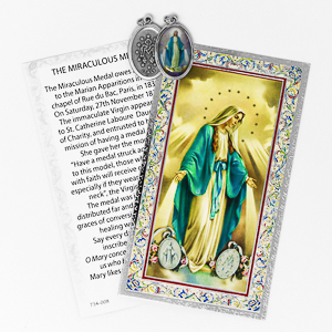 Miraculous Medal Prayer Card with Medal.