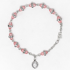 Miraculous Pink Crystal Rosary Bracelet.